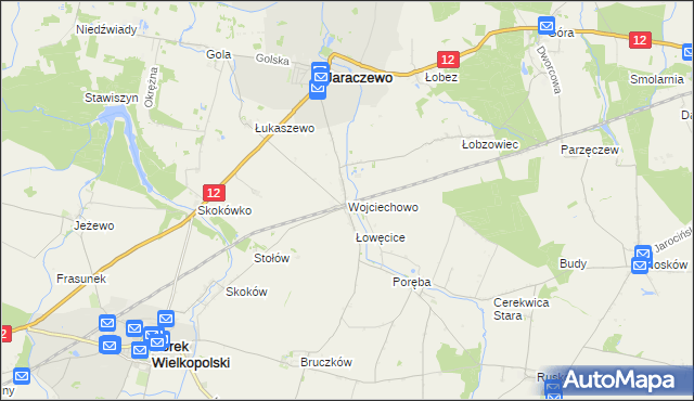 mapa Wojciechowo gmina Jaraczewo, Wojciechowo gmina Jaraczewo na mapie Targeo