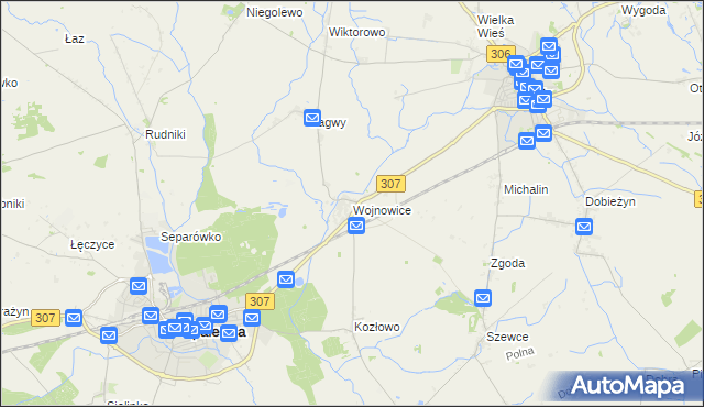 mapa Wojnowice gmina Opalenica, Wojnowice gmina Opalenica na mapie Targeo