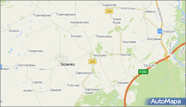 mapa Wojnowo gmina Sicienko, Wojnowo gmina Sicienko na mapie Targeo