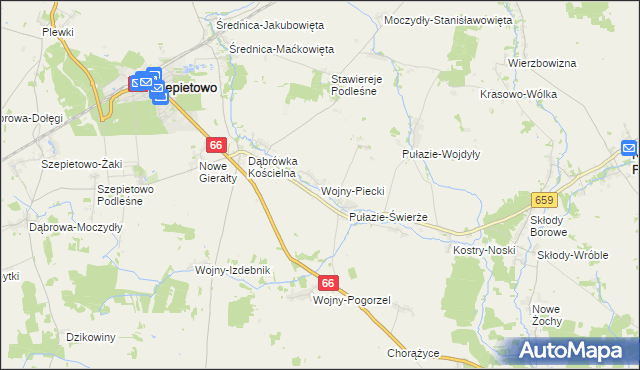 mapa Wojny-Piecki, Wojny-Piecki na mapie Targeo