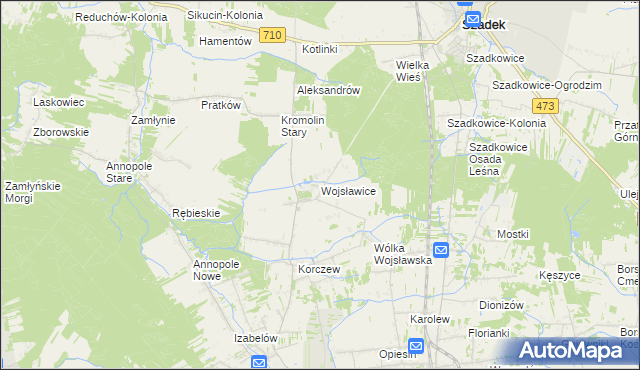 mapa Wojsławice gmina Zduńska Wola, Wojsławice gmina Zduńska Wola na mapie Targeo