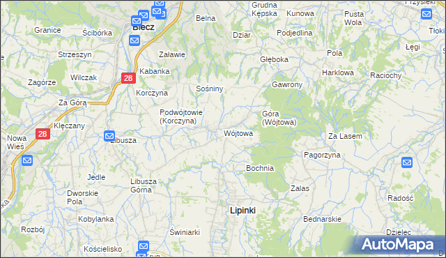 mapa Wójtowa, Wójtowa na mapie Targeo