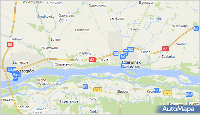 mapa Wola gmina Czerwińsk nad Wisłą, Wola gmina Czerwińsk nad Wisłą na mapie Targeo