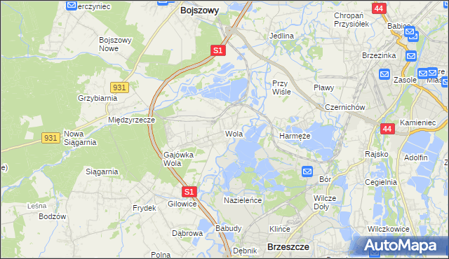mapa Wola gmina Miedźna, Wola gmina Miedźna na mapie Targeo
