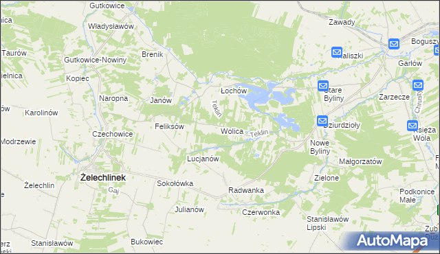 mapa Wolica gmina Żelechlinek, Wolica gmina Żelechlinek na mapie Targeo