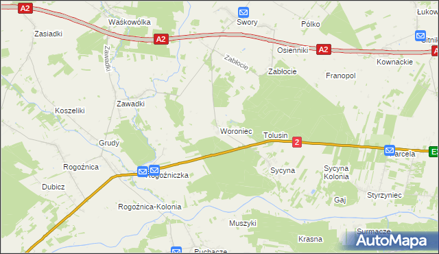mapa Woroniec gmina Biała Podlaska, Woroniec gmina Biała Podlaska na mapie Targeo