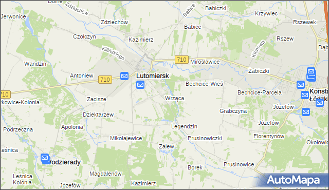 mapa Wrząca gmina Lutomiersk, Wrząca gmina Lutomiersk na mapie Targeo