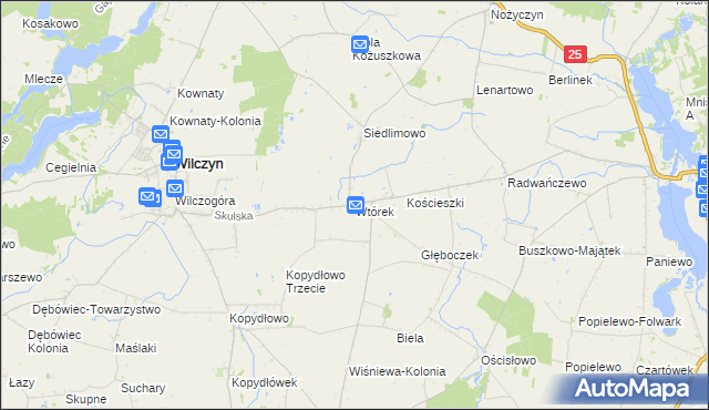 mapa Wtórek gmina Wilczyn, Wtórek gmina Wilczyn na mapie Targeo
