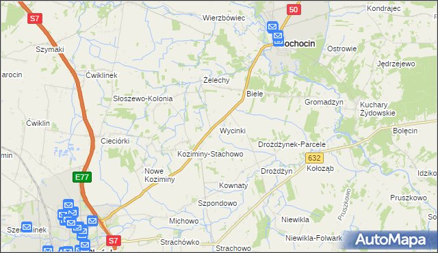 mapa Wycinki gmina Sochocin, Wycinki gmina Sochocin na mapie Targeo