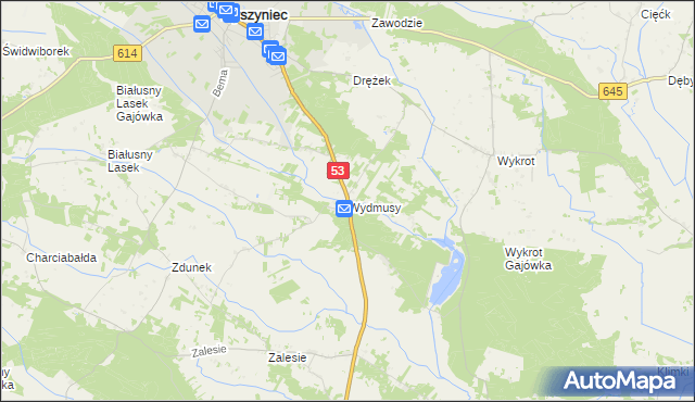 mapa Wydmusy, Wydmusy na mapie Targeo