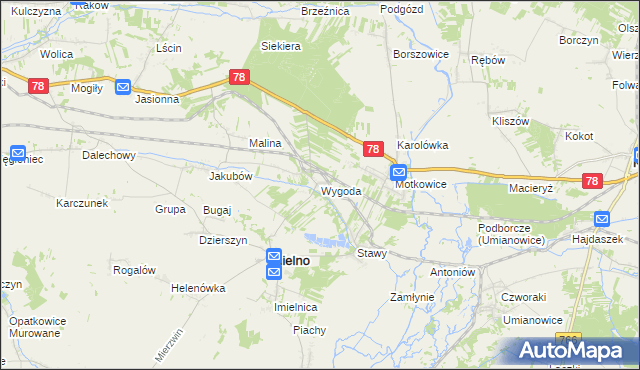 mapa Wygoda gmina Imielno, Wygoda gmina Imielno na mapie Targeo