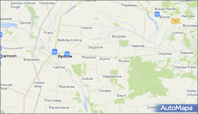 mapa Wykno gmina Będków, Wykno gmina Będków na mapie Targeo