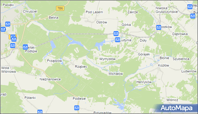 mapa Wymysłów gmina Włoszczowa, Wymysłów gmina Włoszczowa na mapie Targeo