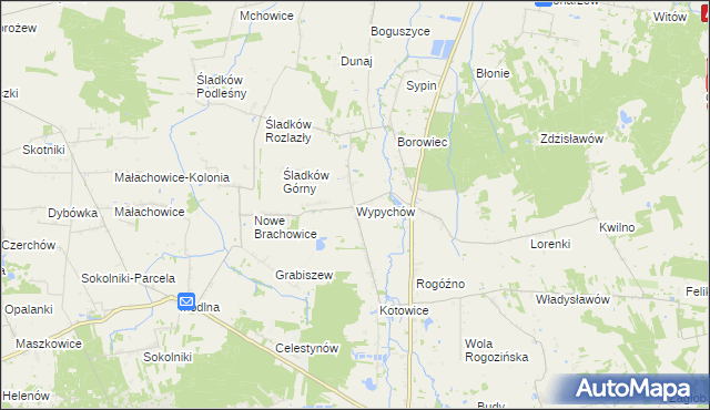 mapa Wypychów gmina Zgierz, Wypychów gmina Zgierz na mapie Targeo