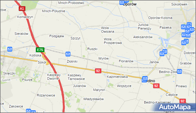 mapa Wyrów gmina Bedlno, Wyrów gmina Bedlno na mapie Targeo