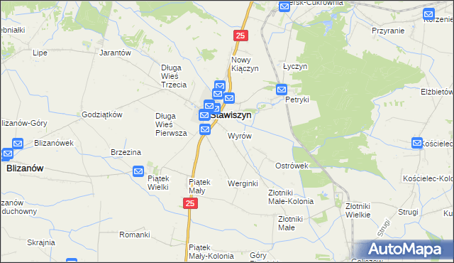 mapa Wyrów gmina Stawiszyn, Wyrów gmina Stawiszyn na mapie Targeo