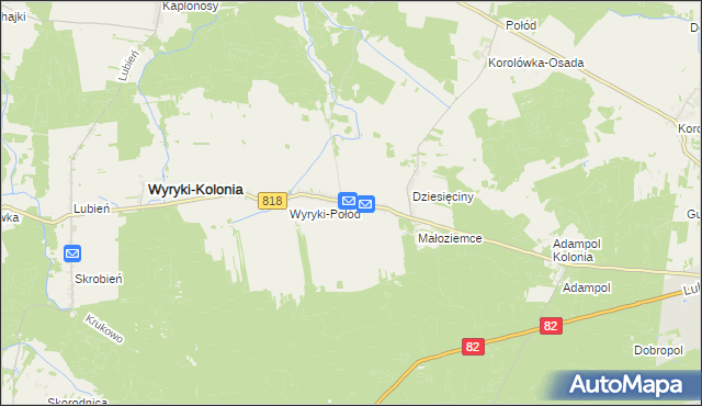 mapa Wyryki-Adampol, Wyryki-Adampol na mapie Targeo