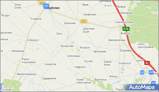 mapa Wysocin gmina Bądkowo, Wysocin gmina Bądkowo na mapie Targeo
