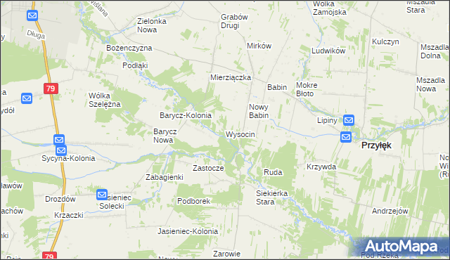 mapa Wysocin gmina Przyłęk, Wysocin gmina Przyłęk na mapie Targeo