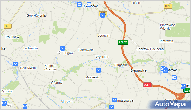 mapa Wysokie gmina Jastków, Wysokie gmina Jastków na mapie Targeo