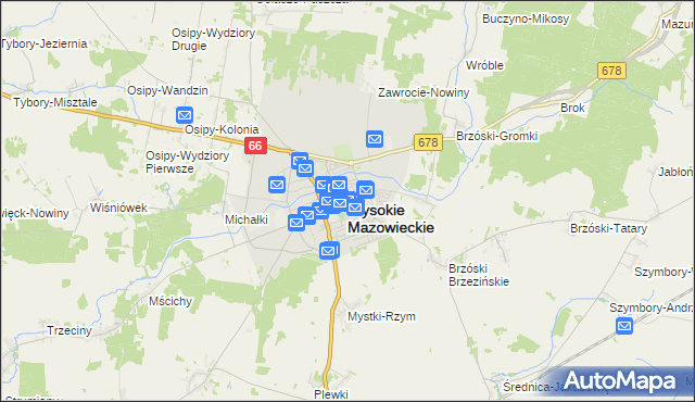 mapa Wysokie Mazowieckie, Wysokie Mazowieckie na mapie Targeo