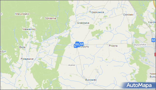 mapa Wyszyny gmina Budzyń, Wyszyny gmina Budzyń na mapie Targeo