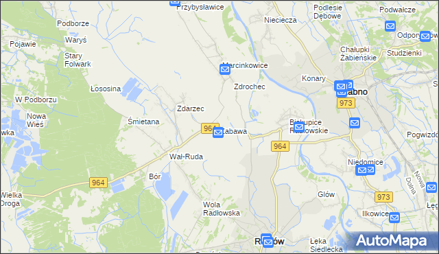 mapa Zabawa gmina Radłów, Zabawa gmina Radłów na mapie Targeo