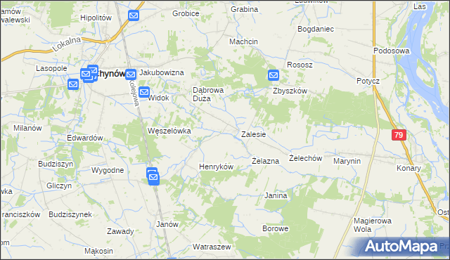 mapa Zadębie gmina Chynów, Zadębie gmina Chynów na mapie Targeo