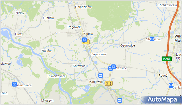 mapa Zajączków gmina Oborniki Śląskie, Zajączków gmina Oborniki Śląskie na mapie Targeo