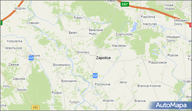 mapa Zapolice powiat zduńskowolski, Zapolice powiat zduńskowolski na mapie Targeo