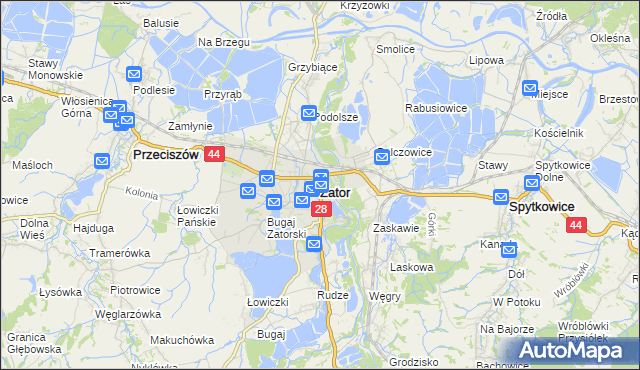 mapa Zator powiat oświęcimski, Zator powiat oświęcimski na mapie Targeo