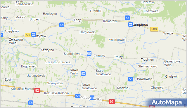 mapa Zawady gmina Kampinos, Zawady gmina Kampinos na mapie Targeo
