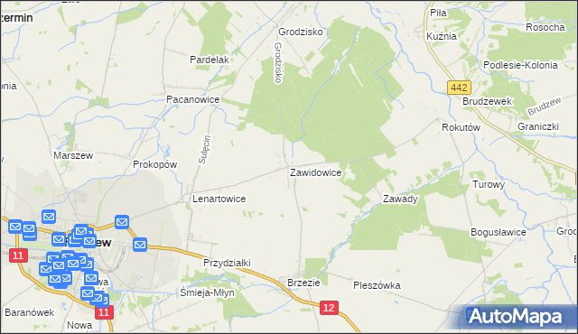 mapa Zawidowice gmina Pleszew, Zawidowice gmina Pleszew na mapie Targeo