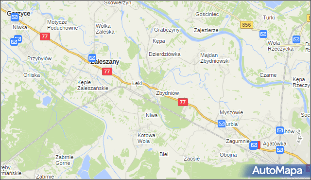 mapa Zbydniów gmina Zaleszany, Zbydniów gmina Zaleszany na mapie Targeo