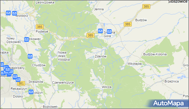 mapa Żdanów gmina Stoszowice, Żdanów gmina Stoszowice na mapie Targeo