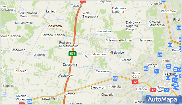 mapa Zdziechów gmina Zakrzew, Zdziechów gmina Zakrzew na mapie Targeo