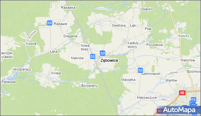mapa Zębowice powiat oleski, Zębowice powiat oleski na mapie Targeo