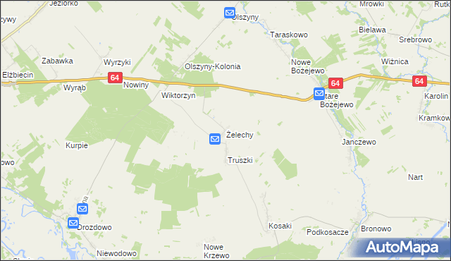 mapa Żelechy gmina Piątnica, Żelechy gmina Piątnica na mapie Targeo