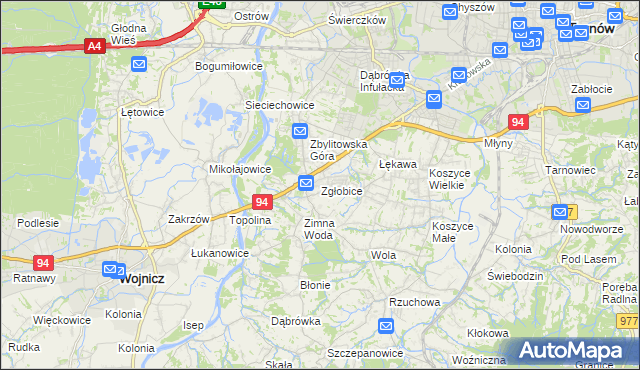 mapa Zgłobice, Zgłobice na mapie Targeo