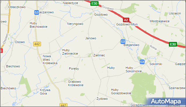 mapa Zieliniec gmina Kołaczkowo, Zieliniec gmina Kołaczkowo na mapie Targeo