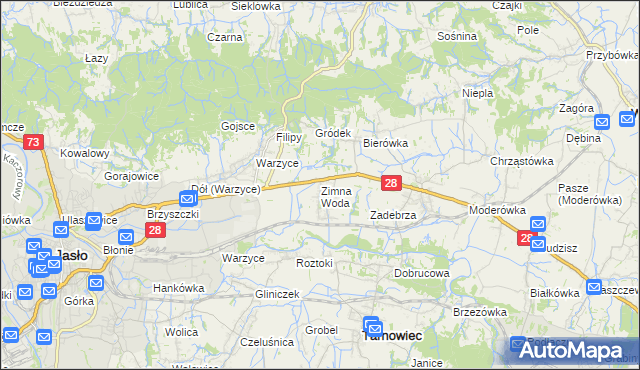 mapa Zimna Woda gmina Jasło, Zimna Woda gmina Jasło na mapie Targeo