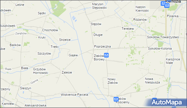 mapa Złaków Borowy, Złaków Borowy na mapie Targeo