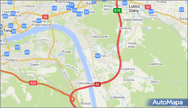 mapa Złotoria gmina Lubicz, Złotoria gmina Lubicz na mapie Targeo