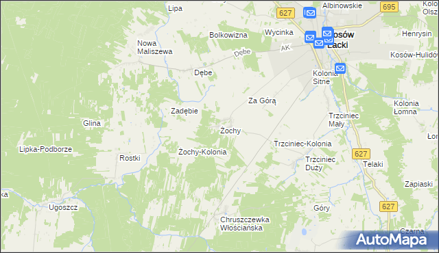 mapa Żochy gmina Kosów Lacki, Żochy gmina Kosów Lacki na mapie Targeo