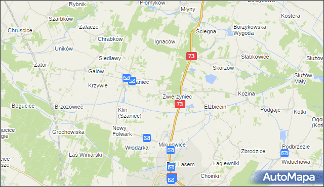 mapa Zwierzyniec gmina Busko-Zdrój, Zwierzyniec gmina Busko-Zdrój na mapie Targeo
