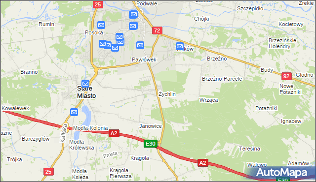 mapa Żychlin gmina Stare Miasto, Żychlin gmina Stare Miasto na mapie Targeo