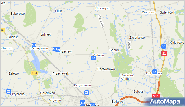 mapa Żydowo gmina Rokietnica, Żydowo gmina Rokietnica na mapie Targeo