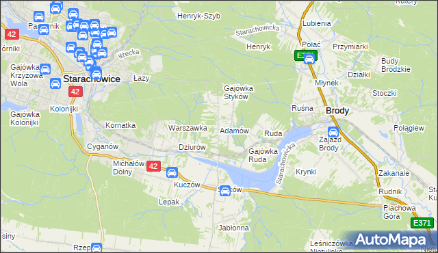 mapa Adamów gmina Brody, Adamów gmina Brody na mapie Targeo