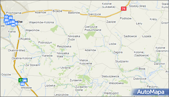mapa Adamów gmina Lipnik, Adamów gmina Lipnik na mapie Targeo