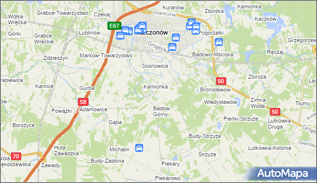 mapa Adamówek gmina Mszczonów, Adamówek gmina Mszczonów na mapie Targeo